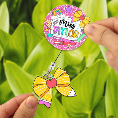 Custom Teacher Badge Reel, ID Holder Badge Reel, Custom Composition Book, Retractable Badge Reel, Thank You Teacher, Christmas Gift