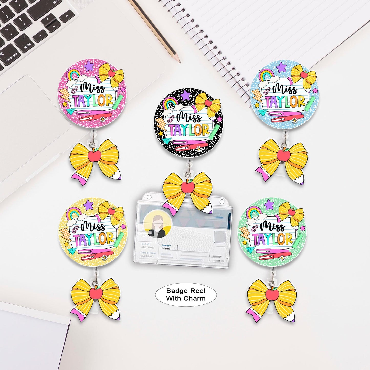 Custom Teacher Badge Reel, ID Holder Badge Reel, Custom Composition Book, Retractable Badge Reel, Thank You Teacher, Christmas Gift