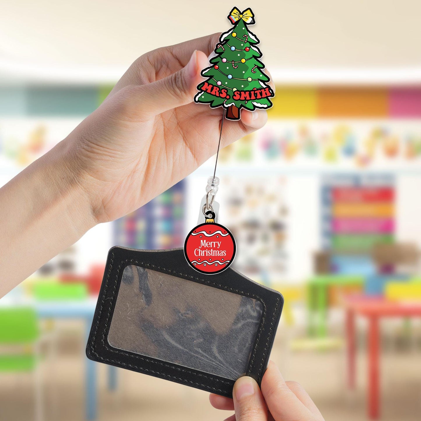 Custom Teacher Christmas Badge Reel, ID Holder Badge Reel, Teacher Appreciation Retractable Badge Reel, Thank You Teacher, Christmas Gift