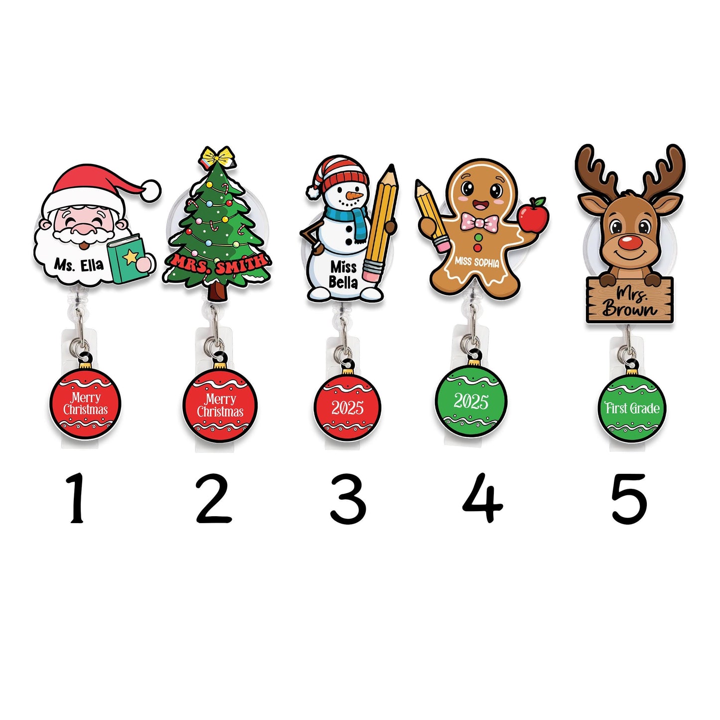 Custom Teacher Christmas Badge Reel, ID Holder Badge Reel, Teacher Appreciation Retractable Badge Reel, Thank You Teacher, Christmas Gift