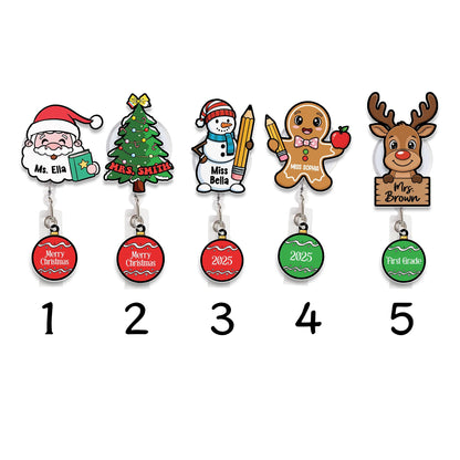 Custom Teacher Christmas Badge Reel, ID Holder Badge Reel, Teacher Appreciation Retractable Badge Reel, Thank You Teacher, Christmas Gift