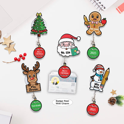 Custom Teacher Christmas Badge Reel, ID Holder Badge Reel, Teacher Appreciation Retractable Badge Reel, Thank You Teacher, Christmas Gift