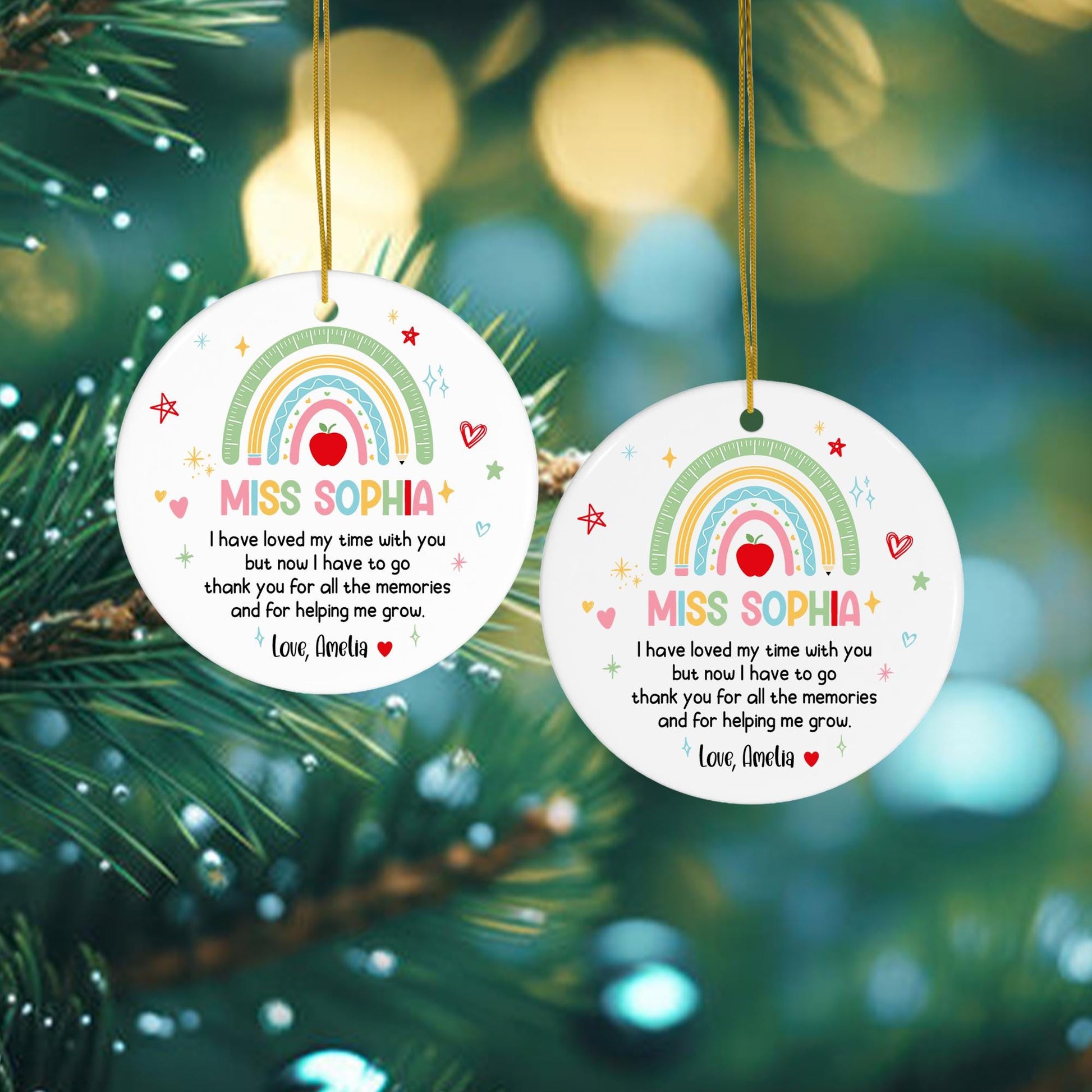 Personalized Nursery Rainbow Teacher Christmas Ornament, Nursery Teacher Gift, Teacher Appreciation Gift, Christmas Teacher Gift
