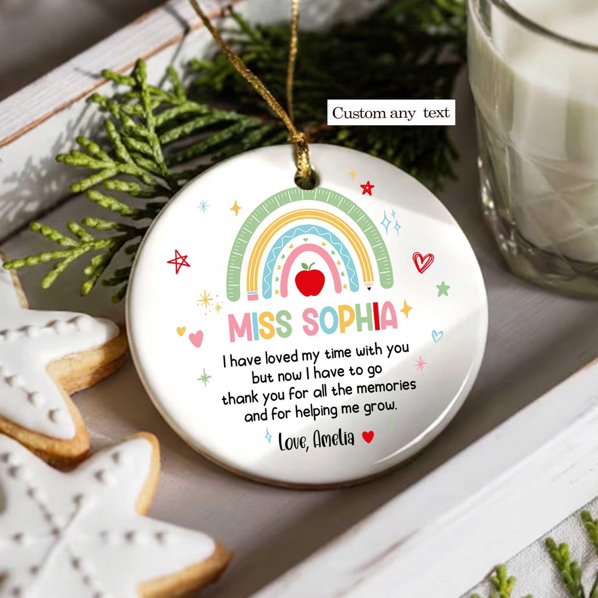 Personalized Nursery Rainbow Teacher Christmas Ornament, Nursery Teacher Gift, Teacher Appreciation Gift, Christmas Teacher Gift