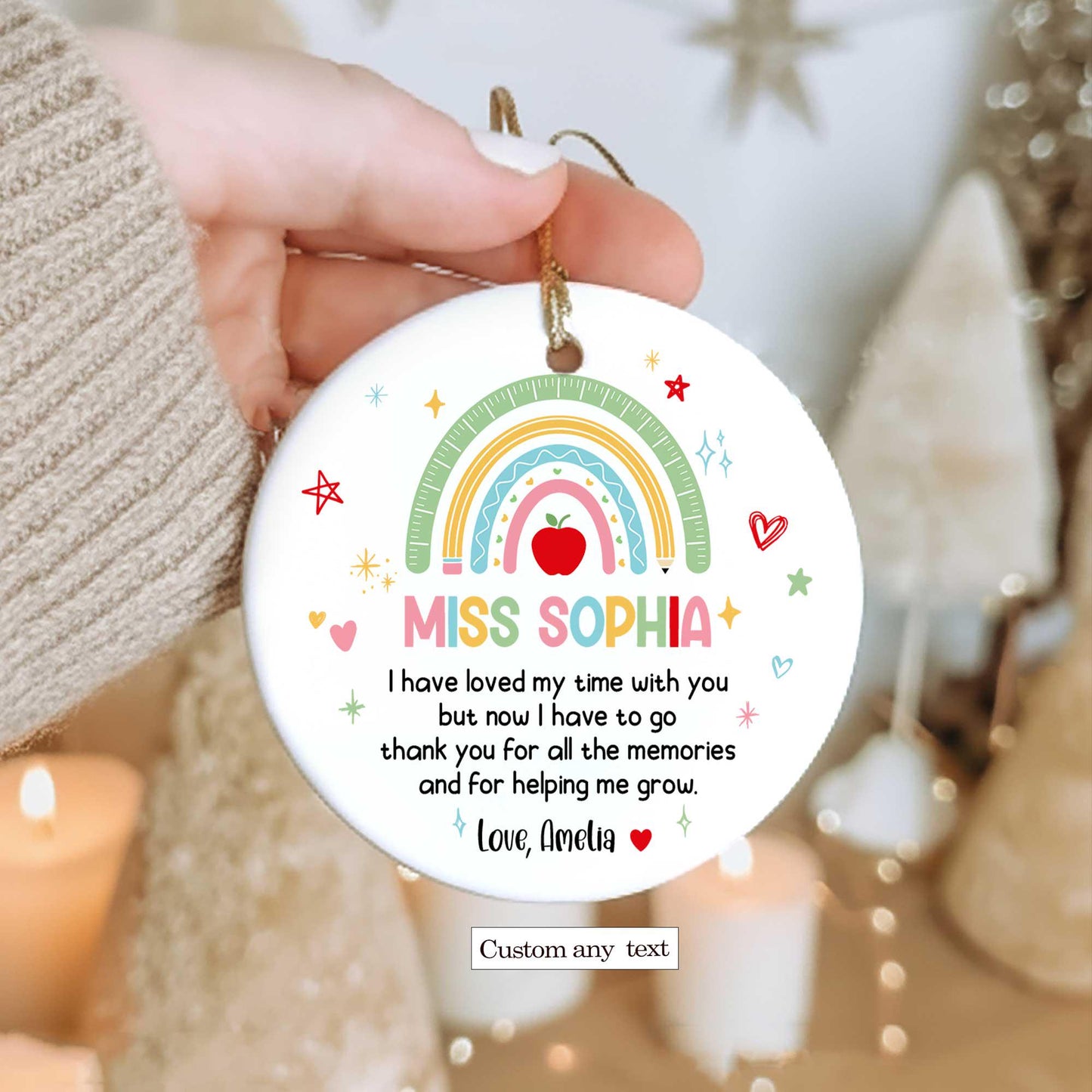 Nursery Teacher Gift, Personalized Nursery Rainbow Teacher Christmas Ornament, Teacher Appreciation Gift, Christmas Teacher Gift