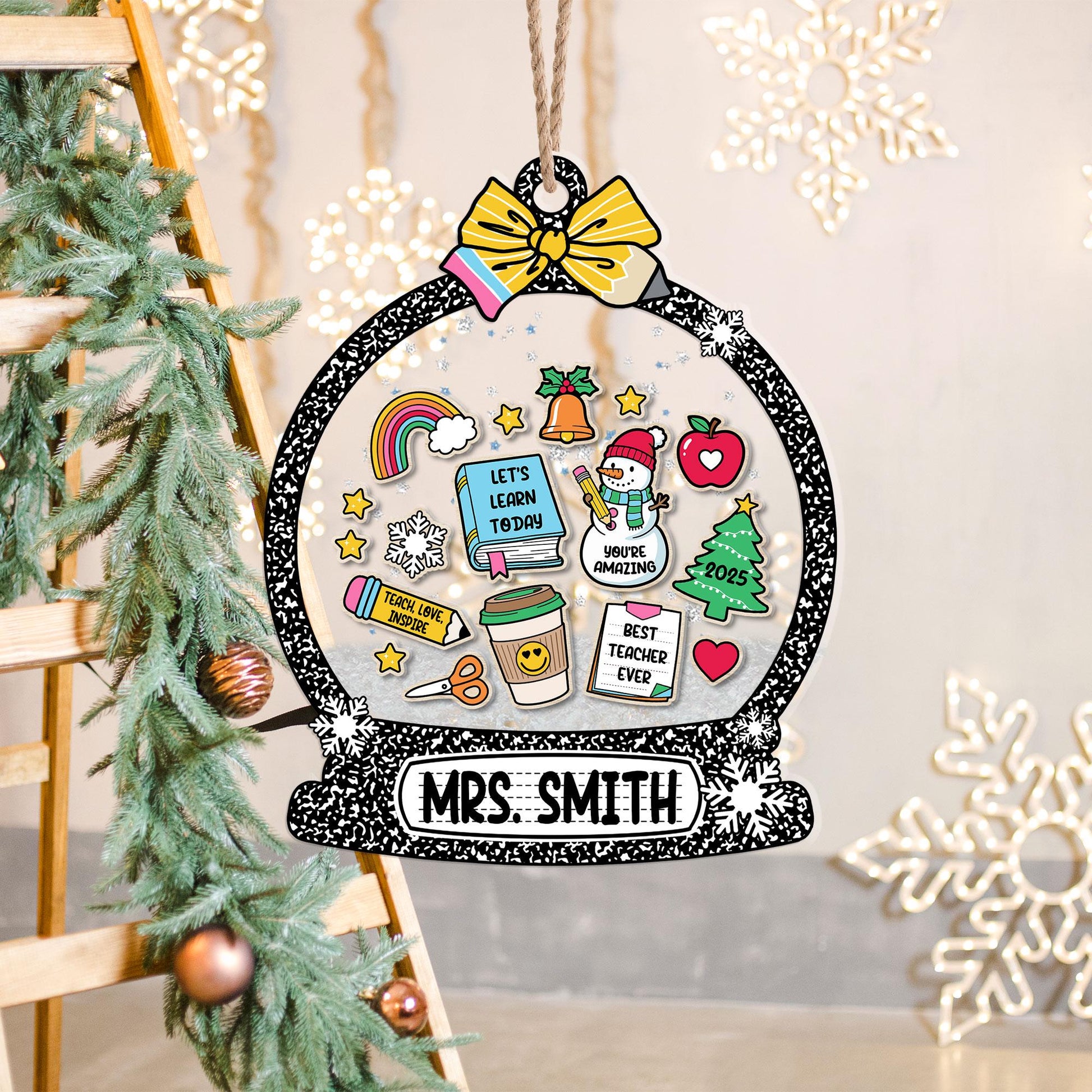 Christmas Teacher Gifts, Personalized School Teacher Gift Christmas Ornament, Thank You Gift, 4D Shaker Ornament, Teacher Appreciation Gift