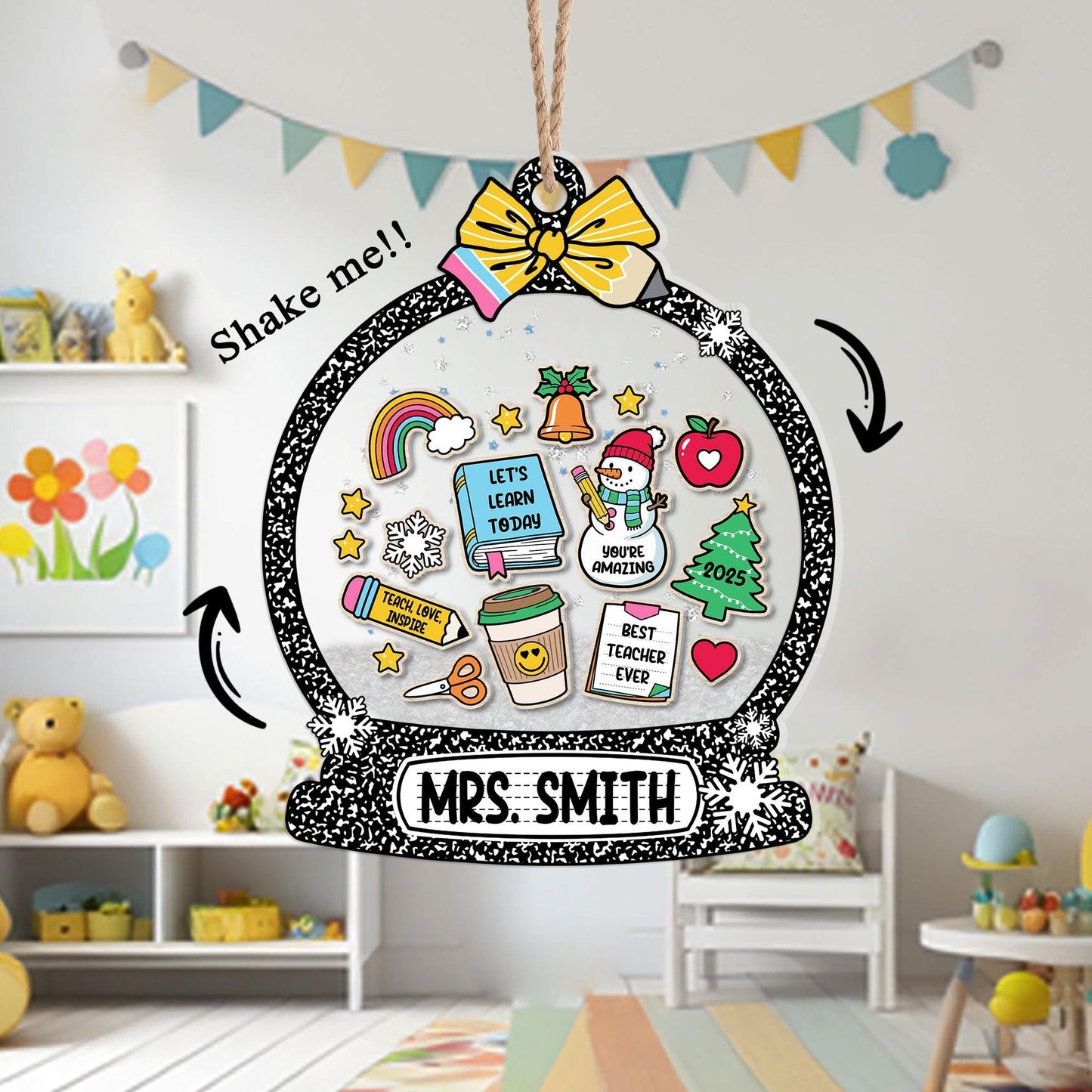 Christmas Teacher Gifts, Personalized School Teacher Gift Christmas Ornament, Thank You Gift, 4D Shaker Ornament, Teacher Appreciation Gift