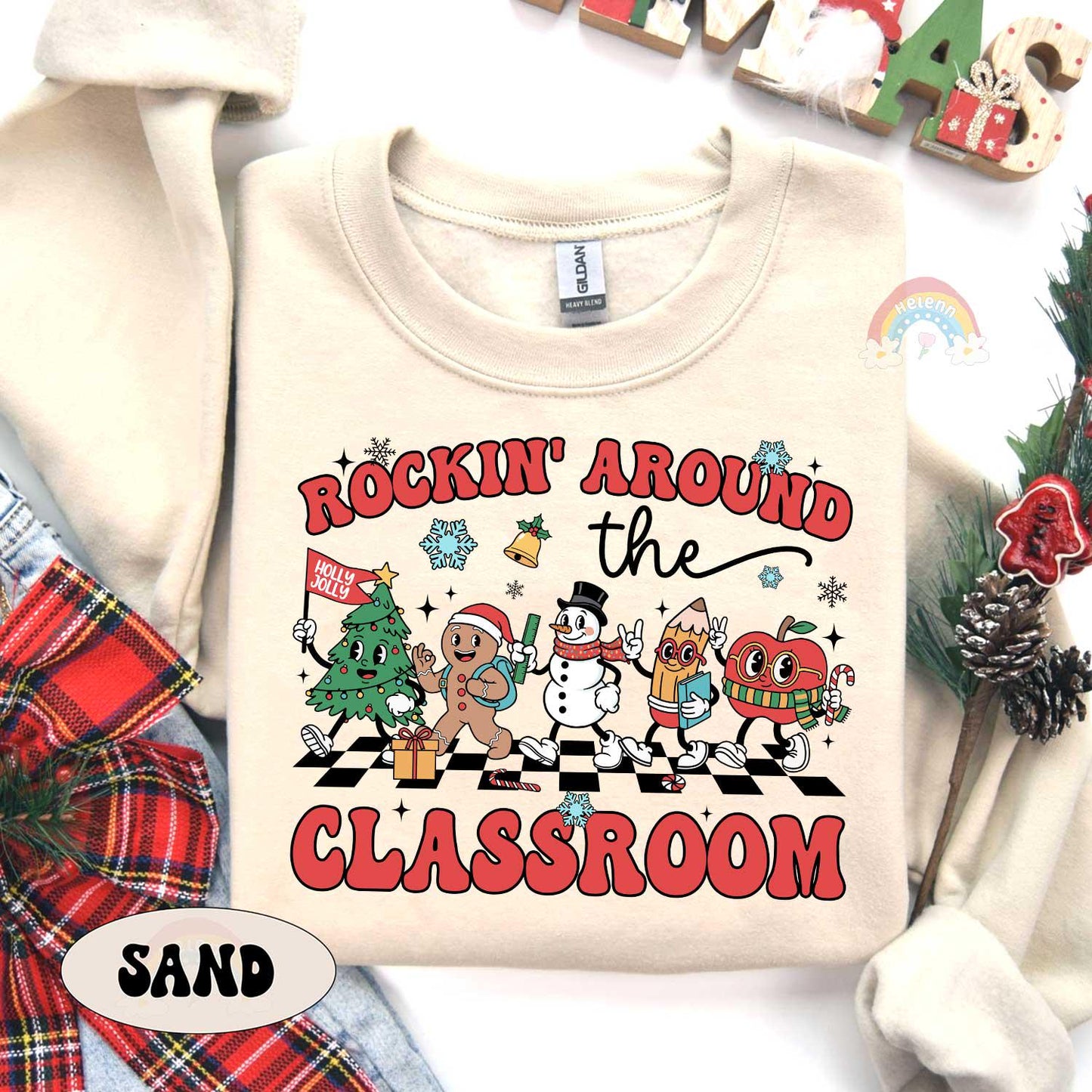 Personalized Teacher Christmas Shirt, Rockin' Around The Classroom Christmas Teacher Shirt, Holiday Teacher T-shirt, Teacher Christmas Gift