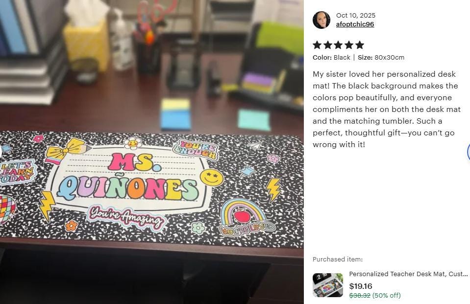 Personalized Teacher Desk Mat, Custom Teacher Composition Book Desk Mat With Name, Teacher Gifts, Back To School, Teacher Appreciation Gift