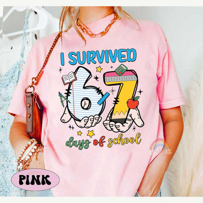 I Survived 67 Six Seven Days of School, 67th Day of School Shirt, Funny Teacher Shirt Student Tshirt, Boys Teens Gift, Gen Z Gen Alpha Humor