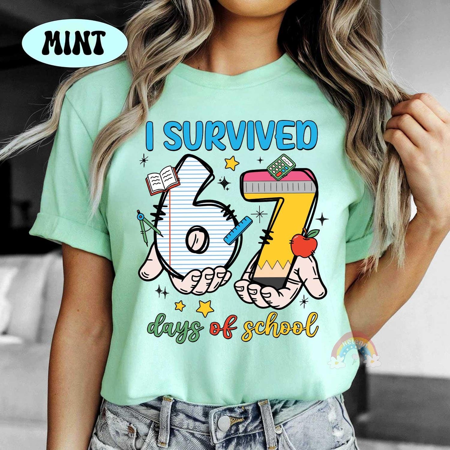 I Survived 67 Six Seven Days of School, 67th Day of School Shirt, Funny Teacher Shirt Student Tshirt, Boys Teens Gift, Gen Z Gen Alpha Humor