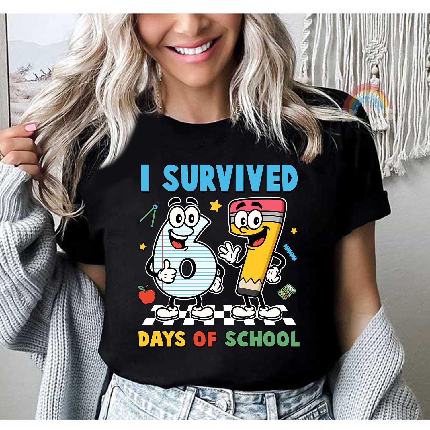 Custom I Survived 67 Days of School Shirt, 67th Day of School, Funny Teacher Shirt Six Seven Meme Funny Teacher Student School, Boys Teens