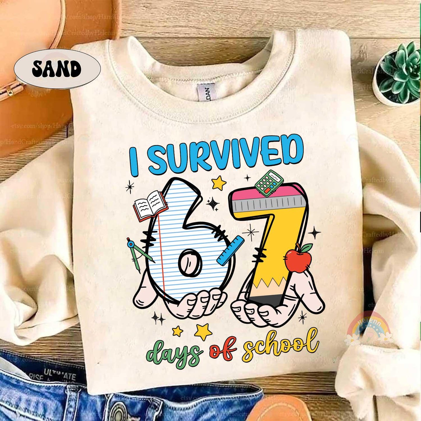 I Survived 67 Six Seven Days of School, 67th Day of School Shirt, Funny Teacher Shirt Student Tshirt, Boys Teens Gift, Gen Z Gen Alpha Humor