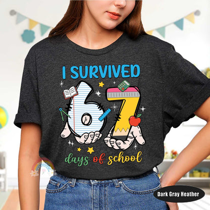 I Survived 67 Six Seven Days of School, 67th Day of School Shirt, Funny Teacher Shirt Student Tshirt, Boys Teens Gift, Gen Z Gen Alpha Humor