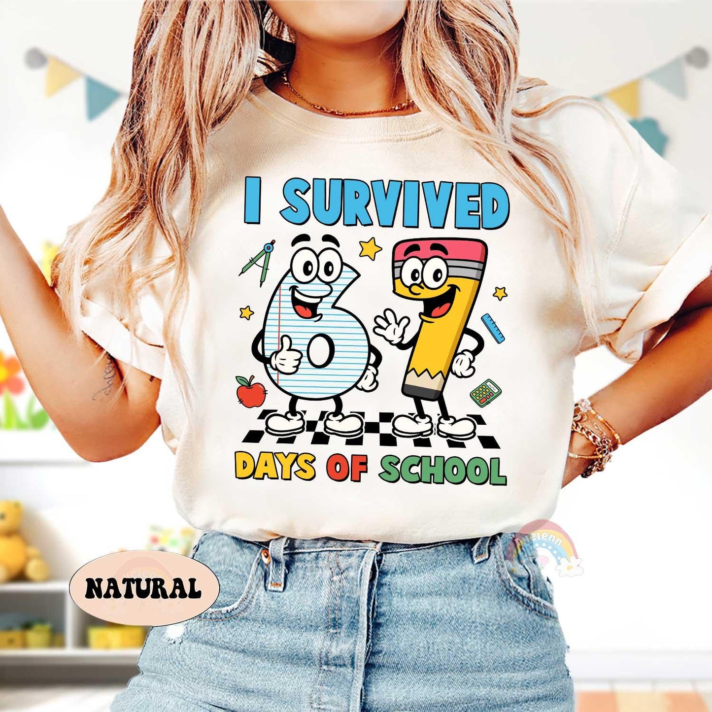 Custom I Survived 67 Days of School Shirt, 67th Day of School, Funny Teacher Shirt Six Seven Meme Funny Teacher Student School, Boys Teens