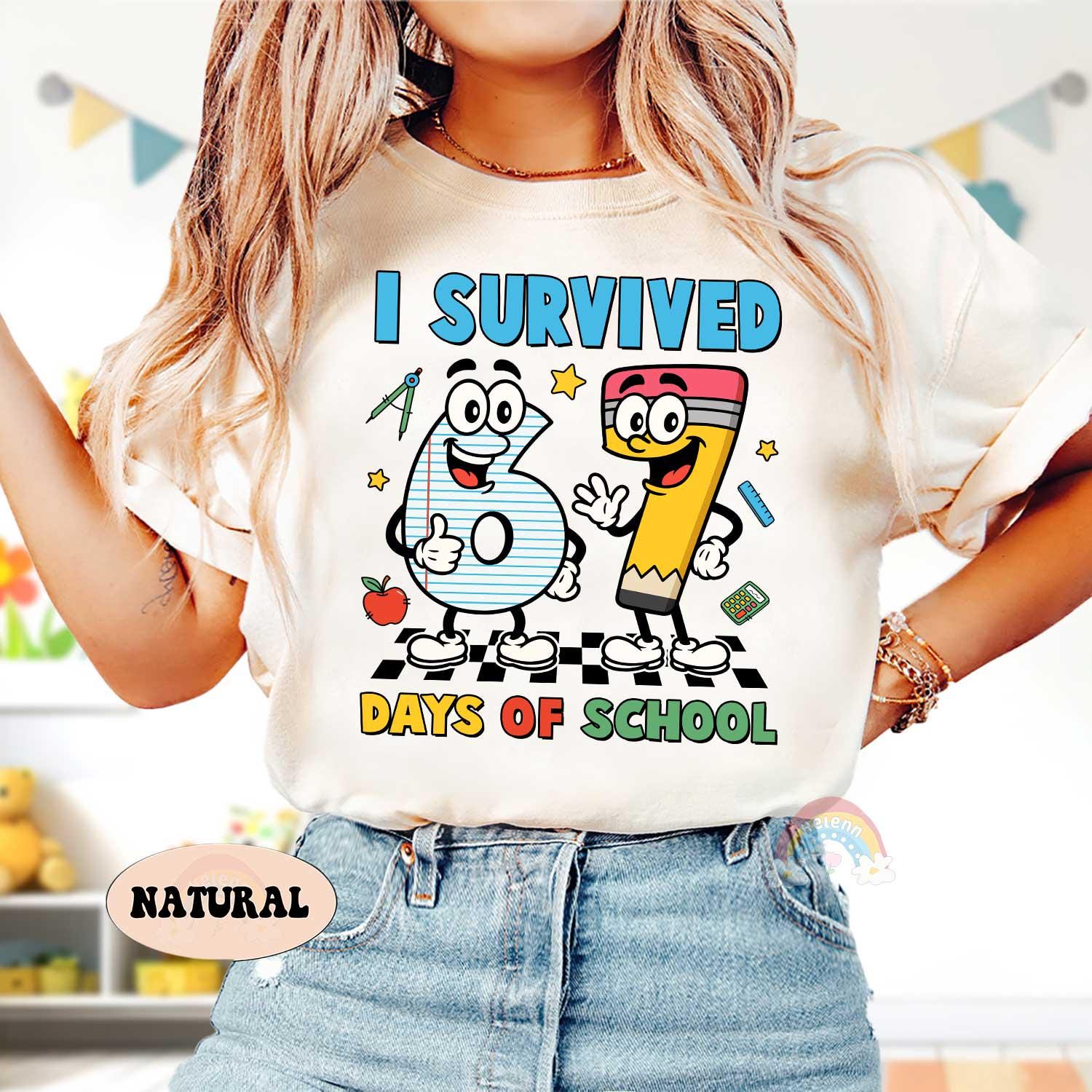 Custom I Survived 67 Days of School Shirt, 67th Day of School, Funny Teacher Shirt Six Seven Meme Funny Teacher Student School, Boys Teens