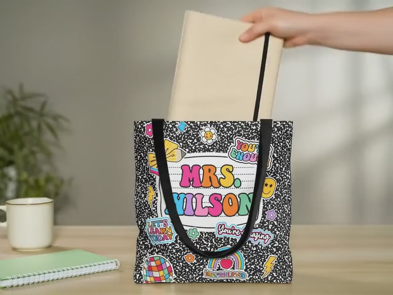 Personalized Teacher Tote Bag Composition Book, Back To School Teacher Bag, Teacher Gift Teacher Thank You Gift, Teacher Appreciation Gift