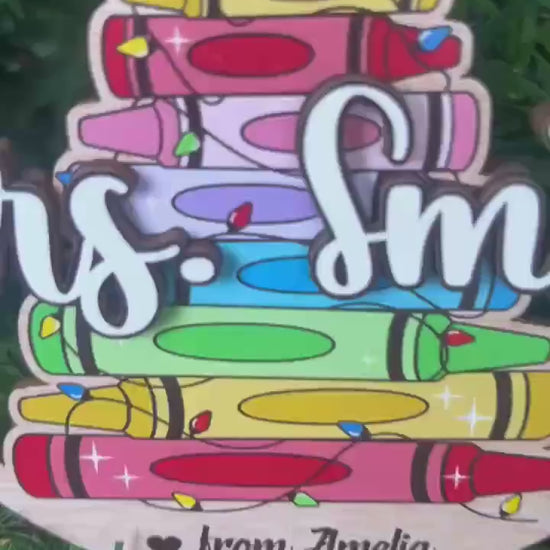 Personalized Teacher Ornament Crayon Christmas Tree, Thank You Gift, Teacher Christmas Ornament Keepsake Gift, Teacher Appreciation Gifts