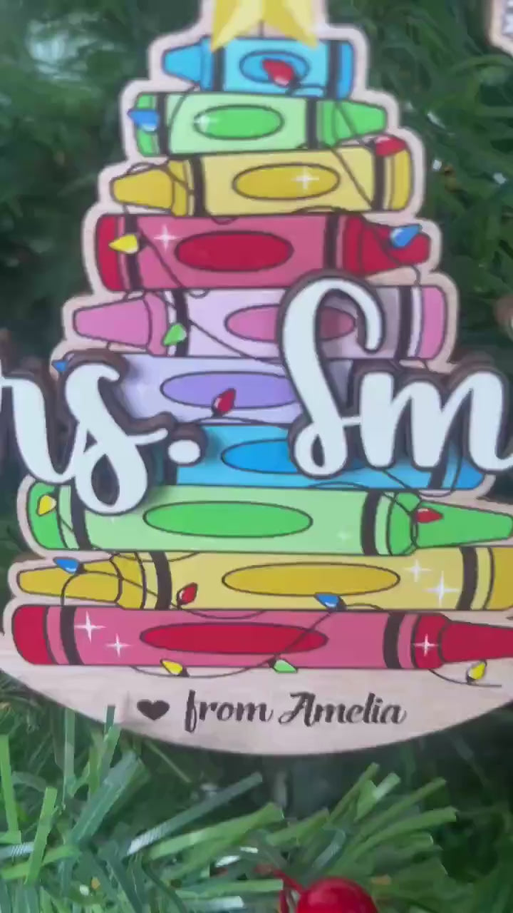 Personalized Teacher Ornament Crayon Christmas Tree, Thank You Gift, Teacher Christmas Ornament Keepsake Gift, Teacher Appreciation Gifts