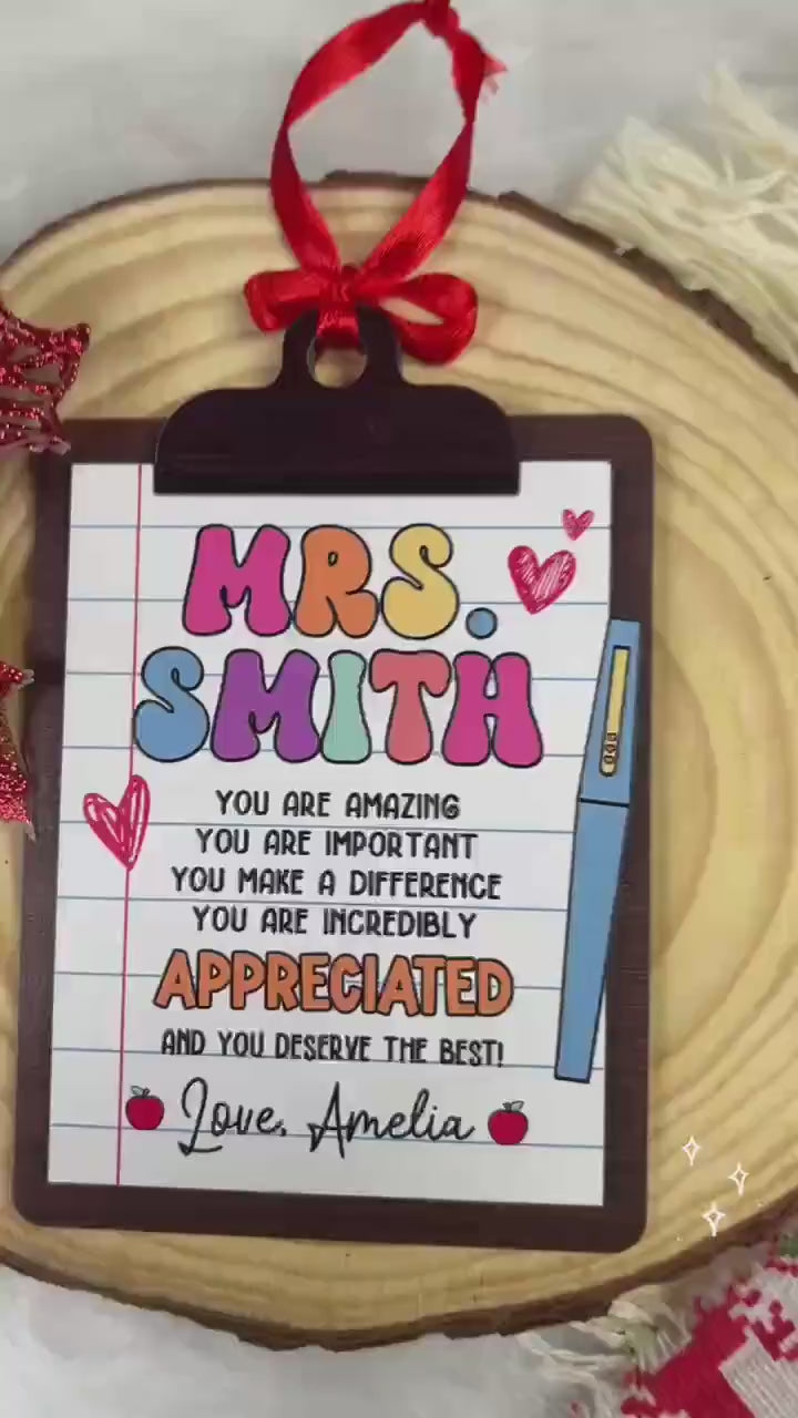 Teacher Christmas Ornament, Custom Teacher Ornament Thank You Gift Clipboard Ornament, Teacher Christmas Gift, Teacher Appreciation Gifts