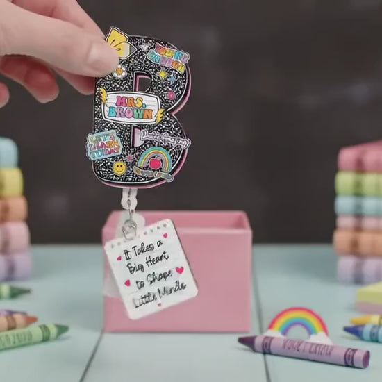 Teacher Badge Reel Composition Notebook Badge Reel, Custom ID Holder, Retractable Badge Reel, Teacher Appreciation Gift, Back to School Gift