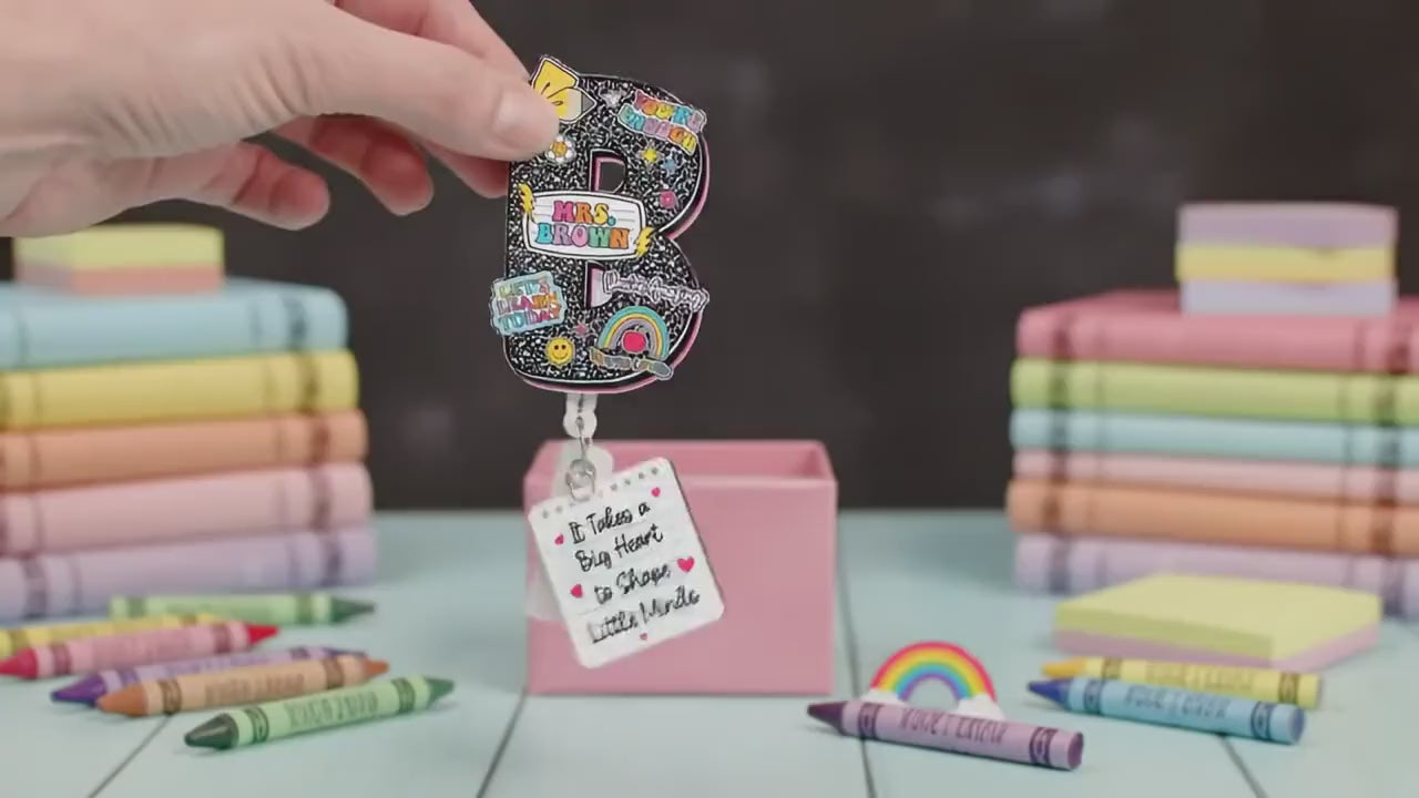 Teacher Badge Reel Composition Notebook Badge Reel, Custom ID Holder, Retractable Badge Reel, Teacher Appreciation Gift, Back to School Gift