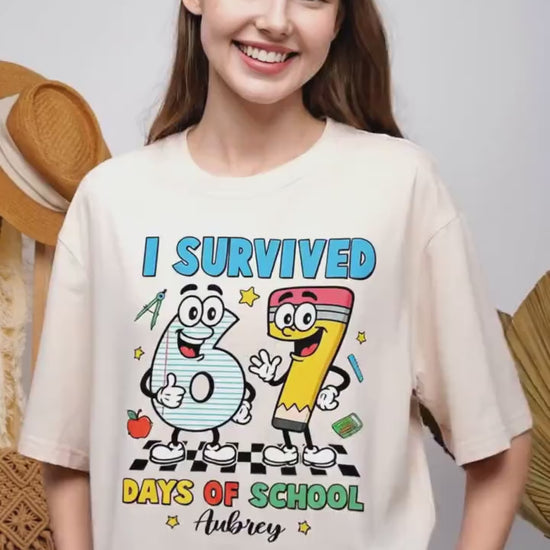 Custom I Survived 67 Days of School Shirt, 67th Day of School, Funny Teacher Shirt Six Seven Meme Funny Teacher Student School, Boys Teens