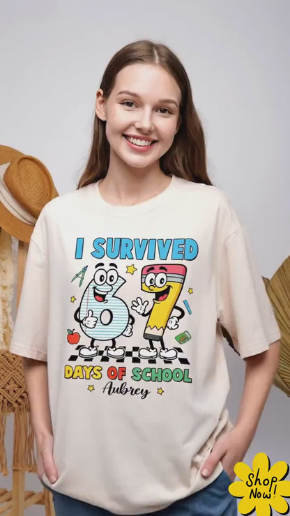 Custom I Survived 67 Days of School Shirt, 67th Day of School, Funny Teacher Shirt Six Seven Meme Funny Teacher Student School, Boys Teens