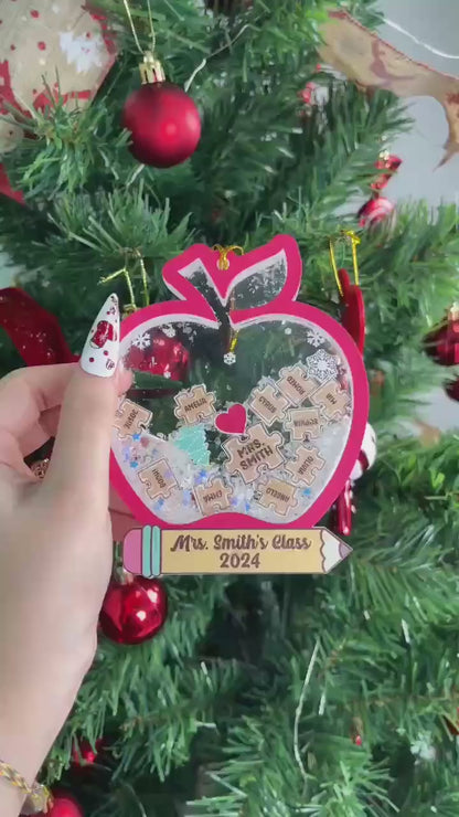 Christmas Teacher Shaker Ornament 5 Layered, School Teacher Gift, Class Christmas Ornament, Custom Thank You Gift, Teacher Appreciation Gift