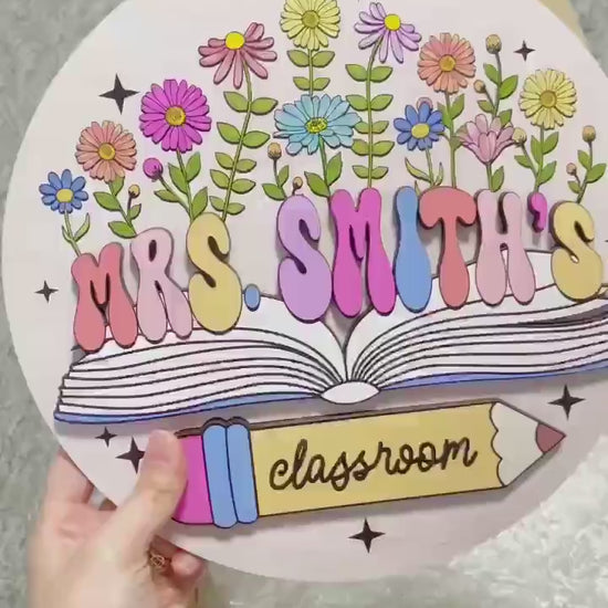 Custom Teacher Door Hanger Composition Book 3D Wooden Sign, Teacher Name Class Welcome Sign, Back To School Gift, Teacher Appreciation Gift