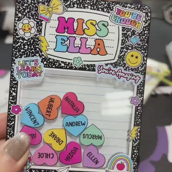 Custom Teacher Shaker Magnet, Composition Notebook Design