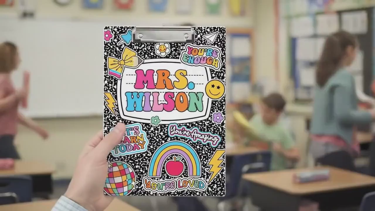 Custom Teacher Clipboard Composition Book With Name, Personalized Teacher Gift, Back To School, Christmas Gift, Teacher Appreciation Gifts