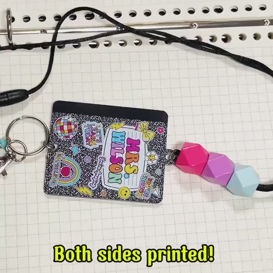 Personalized Beaded Teacher Lanyard: Custom Name ID Badge, Wood or Acrylic