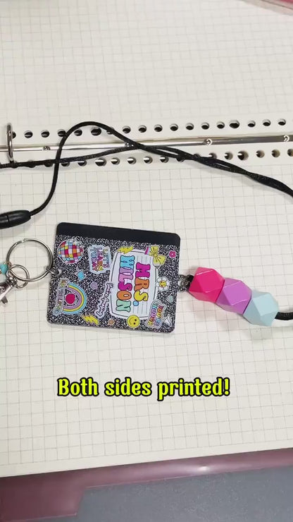 Personalized Beaded Teacher Lanyard: Custom Name ID Badge, Wood or Acrylic