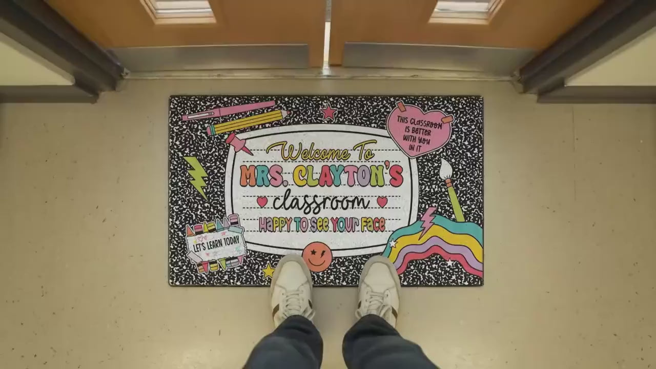 Personalized Teacher Classroom Doormat, Composition Notebook Classroom Office Doormat, Back to School Decor, Teacher Appreciation Gifts