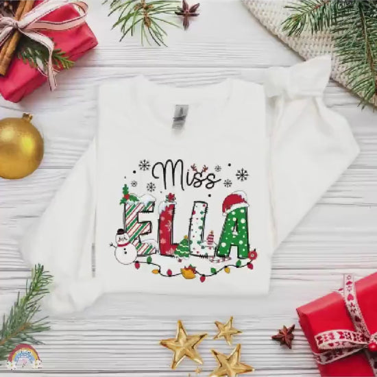 Personalized Christmas Teacher Shirt, Xmas Teacher Name Shirt Custom Teacher Sweatshirt, Teacher Gift, Teacher Santa, Christmas Teacher Gift