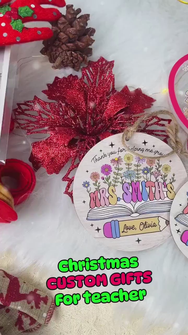 Personalized Christmas Teacher Shaker Ornament 5 Layered, School Teacher Gift Christmas Ornament Thank You Gift, Teacher Appreciation Gifts