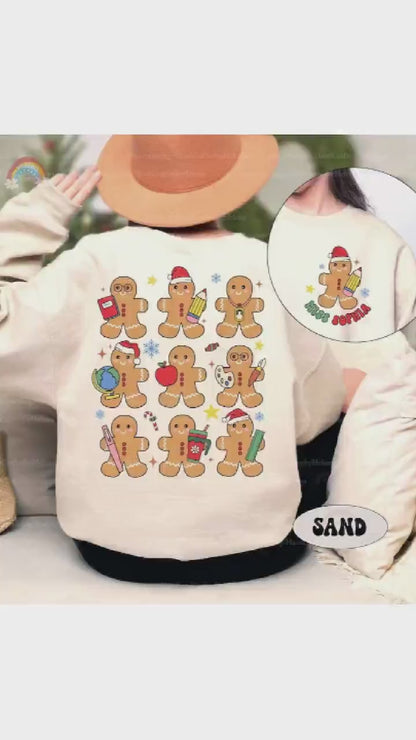 Christmas Teacher Shirt With Gingerbread, Retro Teacher Christmas Sweatshirt, Funny Teacher, Kindergarten Teacher, Teacher Christmas Gifts