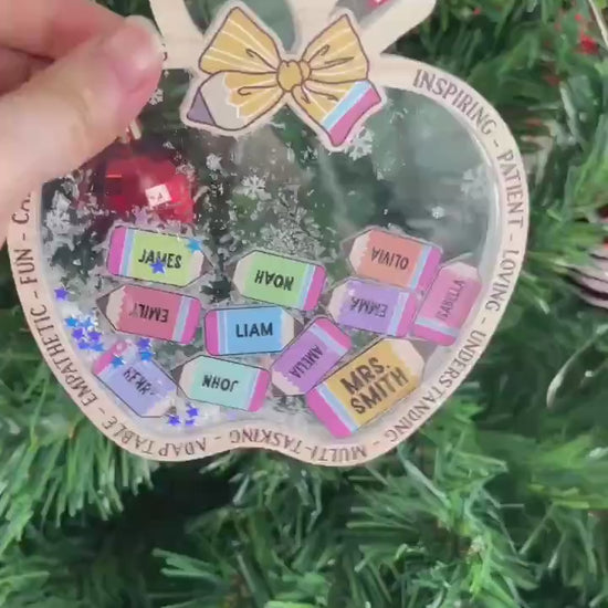 Christmas Teacher Ornament 4D Shaker Class Name Christmas Ornament, Personalized Teacher Christmas Gift Thank You, Teacher Appreciation Gift