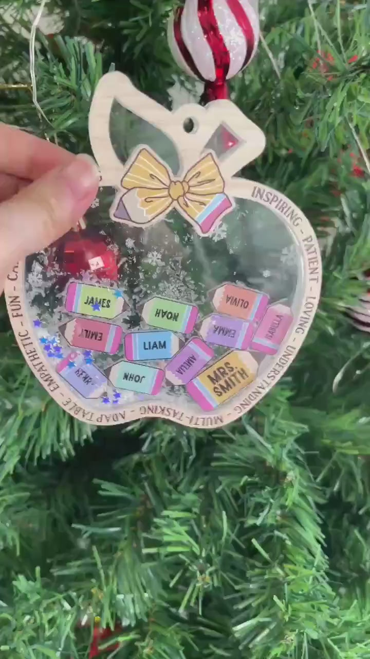 Christmas Teacher Ornament 4D Shaker Class Name Christmas Ornament, Personalized Teacher Christmas Gift Thank You, Teacher Appreciation Gift