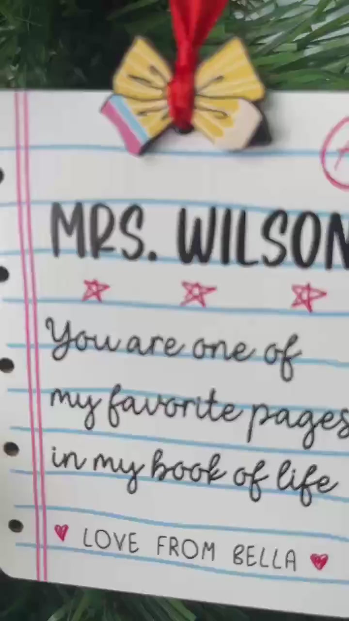 Custom Teacher Christmas Ornament Paper Note, Personalized Teacher Ornament Teacher Christmas Gift, Teacher Appreciation Gift, Educator Gift