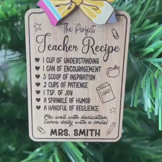 Personalized Teacher Ornament The Perfect Teacher Recipe, Christmas Ornament Teacher Gift, Teacher Appreciation Gift, Teacher Christmas Gift