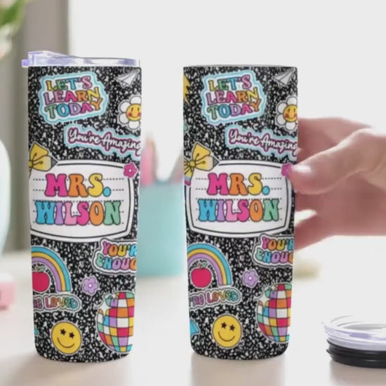 Personalized Teacher Name Skinny Tumbler, Teacher Gifts, Back To School Gift, Teacher Appreciation Gift, Composition Book, Teacher Life Gift