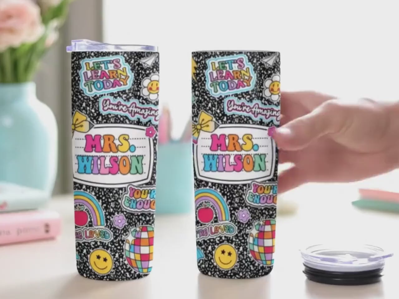 Personalized Teacher Name Skinny Tumbler, Teacher Gifts, Back To School Gift, Teacher Appreciation Gift, Composition Book, Teacher Life Gift