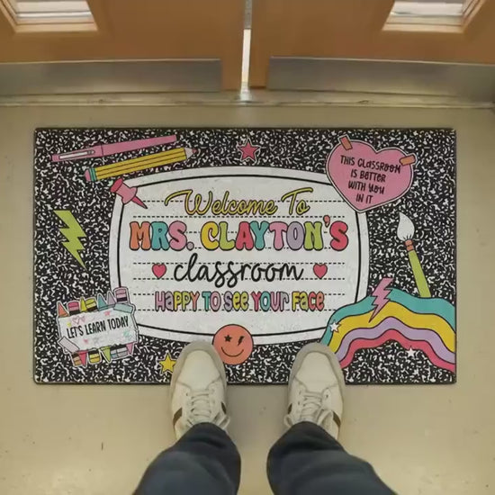 Personalized First Grade Welcome Doormat, Composition Notebook Classroom Office Doormat, Back to School Decor, Teacher Appreciation Gifts